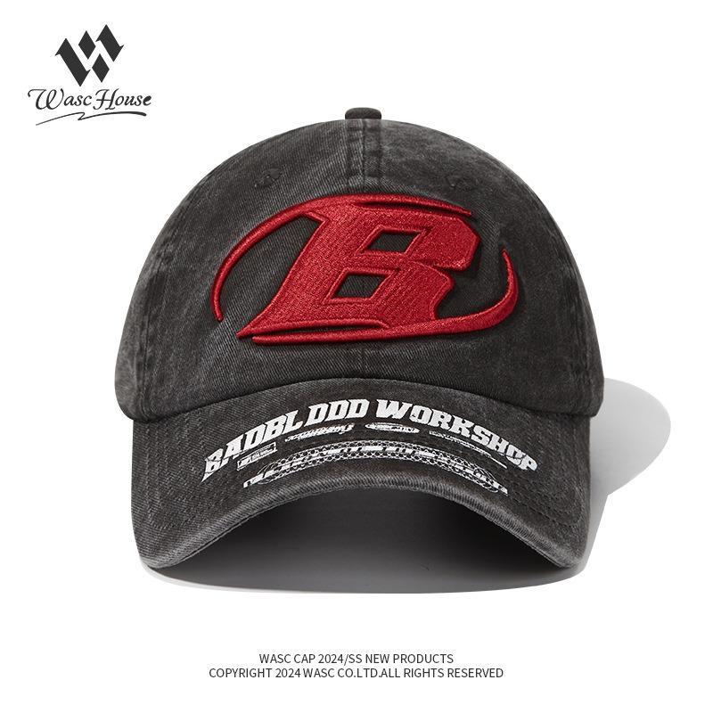 Letter embroidery washed soft top baseball cap couple trendy brim print old retro cap