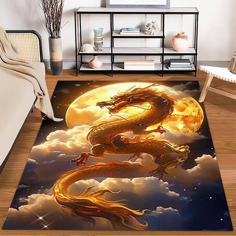 Goldener Drache mit Mond und Wolken Fantasy Kunst Teppich Dekoration Geeignet für den Einsatz als Anti-Rutsch für Wohnzimmer Schlafzimmer Sofas