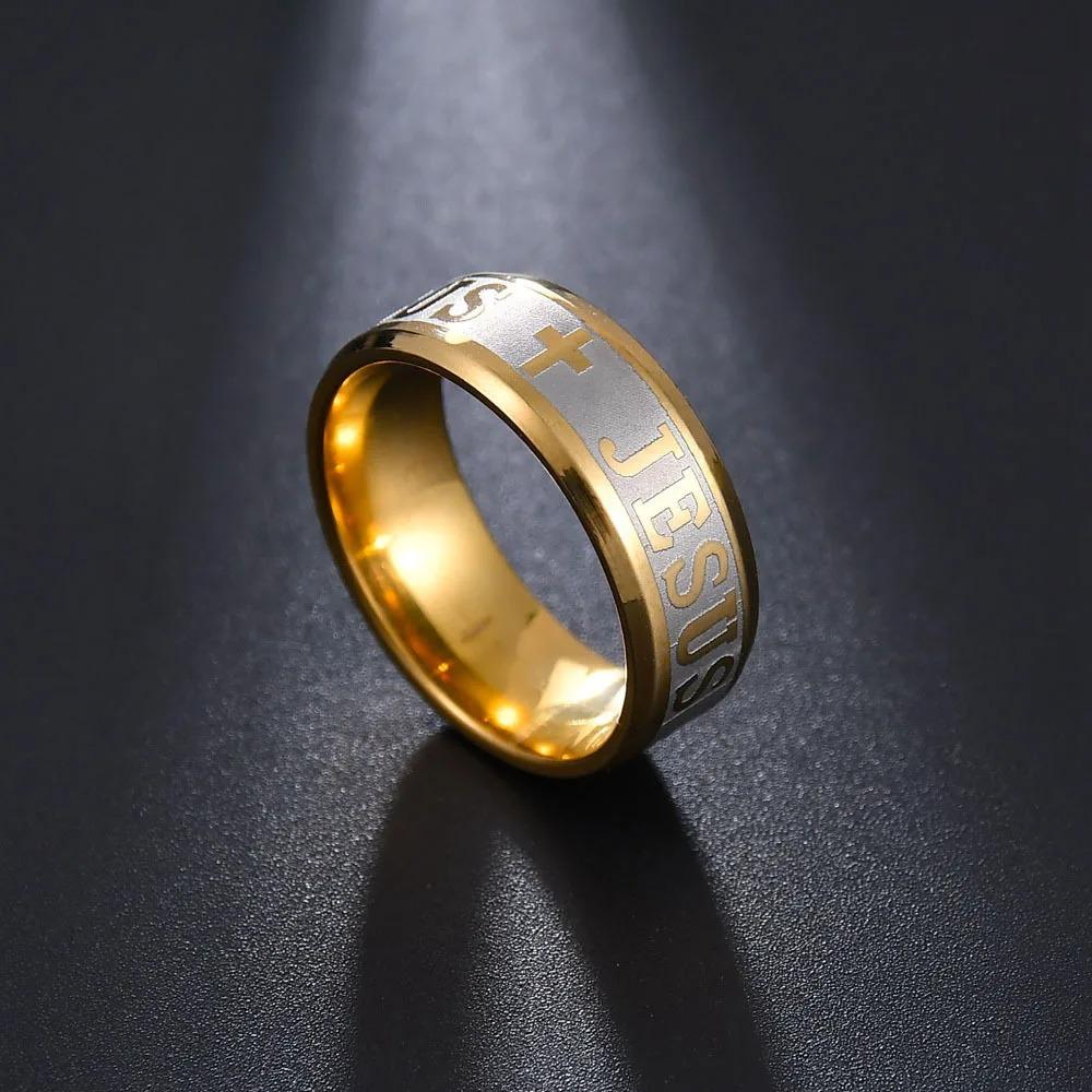 Anelli con Versetto Biblico Croce di Gesù in Acciaio Inossidabile alla Moda per Uomo Anello Religioso con Croce Cristiana Vintage Gioiello Amuleto
