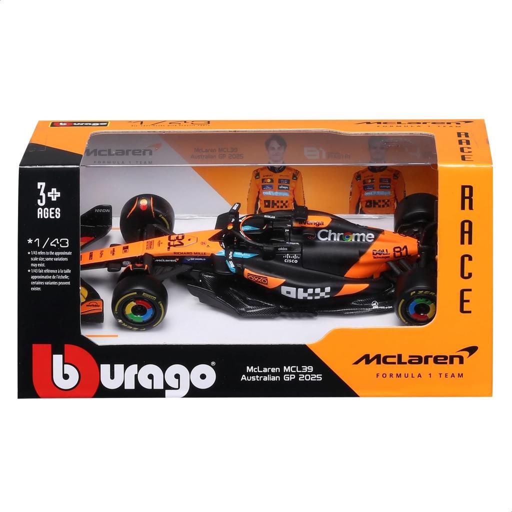 Bburago 2025 Model F1 McLaren Team MCL39 Oscar Piastri Australian GP Race Sports Car Miniature Diecast Car Finished Product 1/43 #81 / 18-38248 (#81)