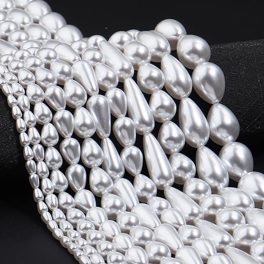 1 Strand Multisize Water Drop Shape Pearl Beads White Loose Spacer Glass Beads For DIY Charms Bracelet Necklace Jewery Accessory
