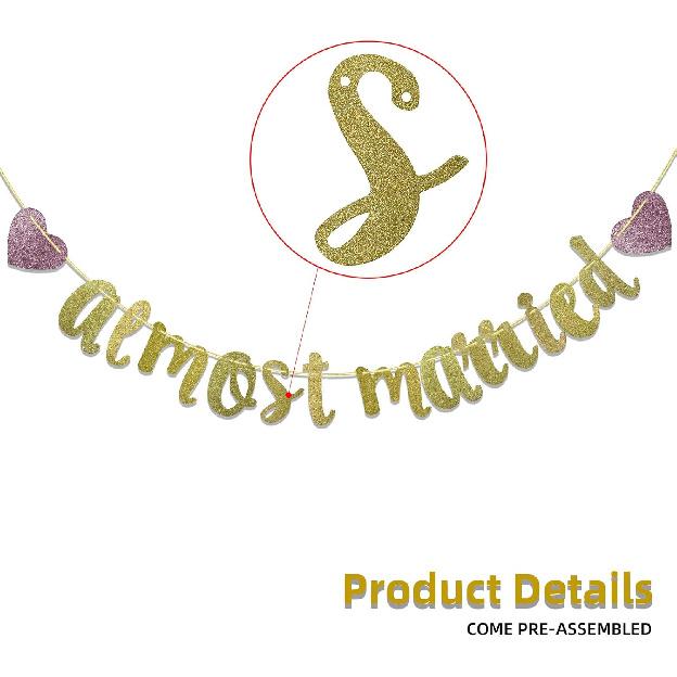Almost Married Gold Glitter Banner for Engagement Sign Wedding Rehearsal Decorations Celebrations Party Decor Supplies