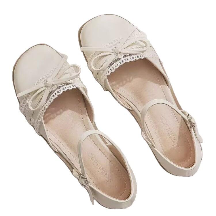 Mode mångsidiga rosettsandaler vår och sommar 2025 nya bekväma mångsidiga sandaler blomkant platta sandaler