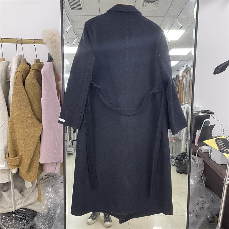 Autumn and winter women's double-sided woolen coat, long over-the-knee woolen coat, high-end lace-up