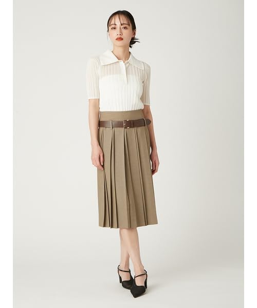 FRAY Sheer Wide Rib Knit Polo FWNT252132 White I.D. Women's