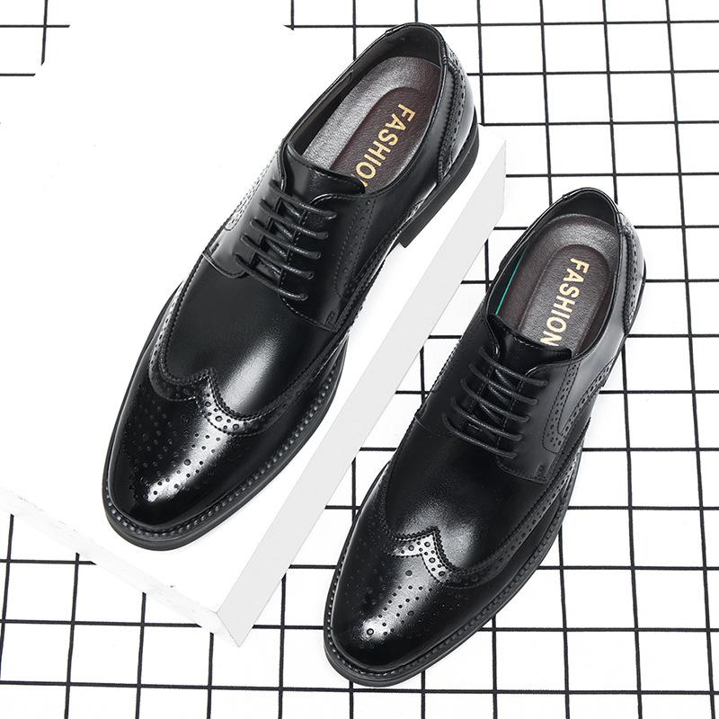 Dress Leather Shoes Brock Men's Shoes Cowhide British Pointed Breathable Men's Shoes Wedding Shoes 2025