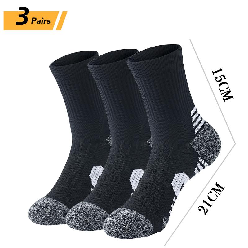 6/5/3 Pairs Men's Athletic Socks Sports Breathable Outdoor Running Compression Socks Cotton Training Long Black Stretch Socks