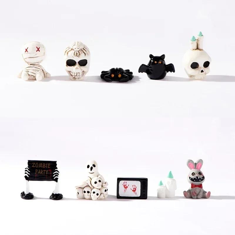 1Pc Halloween Resin Figurines Mummy Skull Bat Ghost Horror Bunny Candle Mini Ornament Micro Landscape DIY Scary Party Decoration