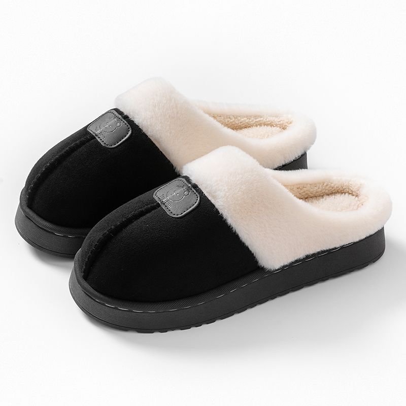 Einfache Baumwollpantoffeln Damen Saison Zuhause Wohnheim Dicke Sohle Samt Warm Paar Tragen Plüsch Einschluss Pantoffeln Herren
