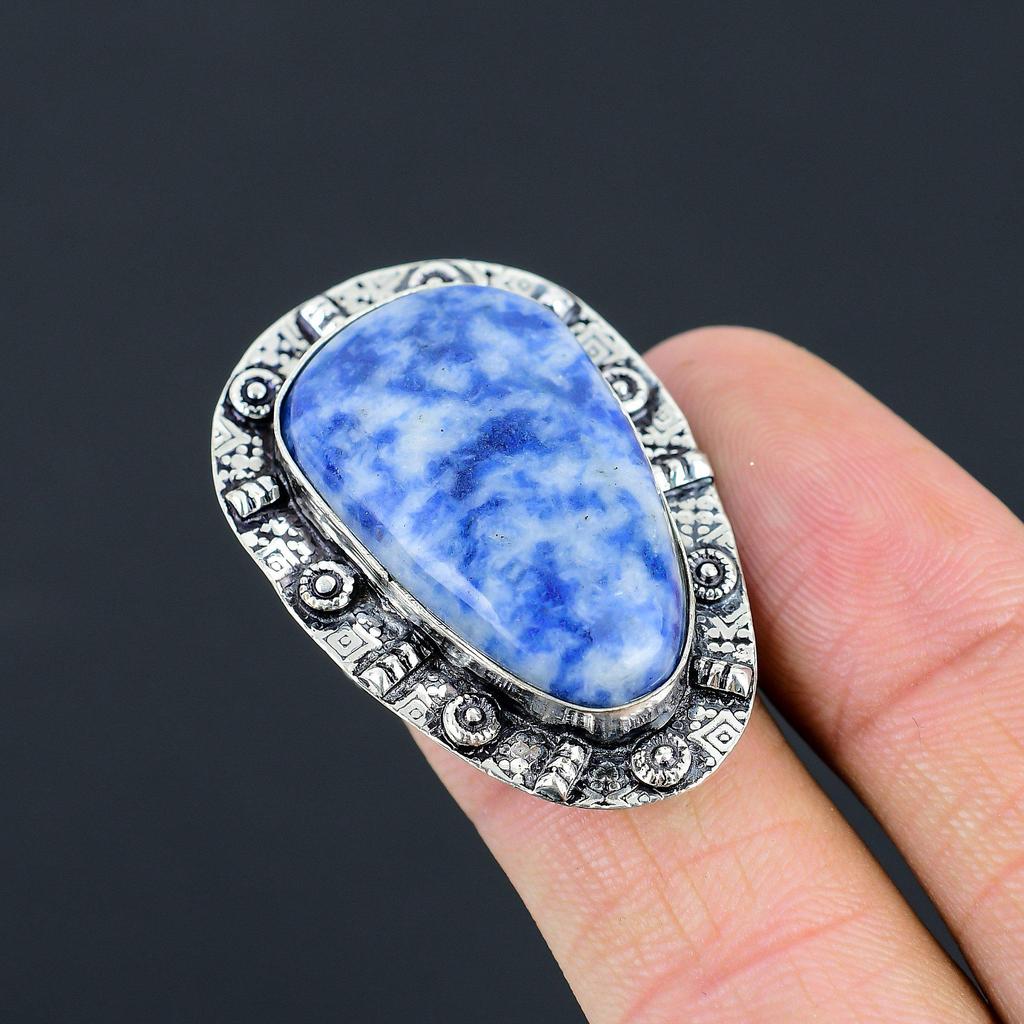 Friendship Day Sale 925 Silver Natural Sodalite Stackable Ring Jewelry US 7.5