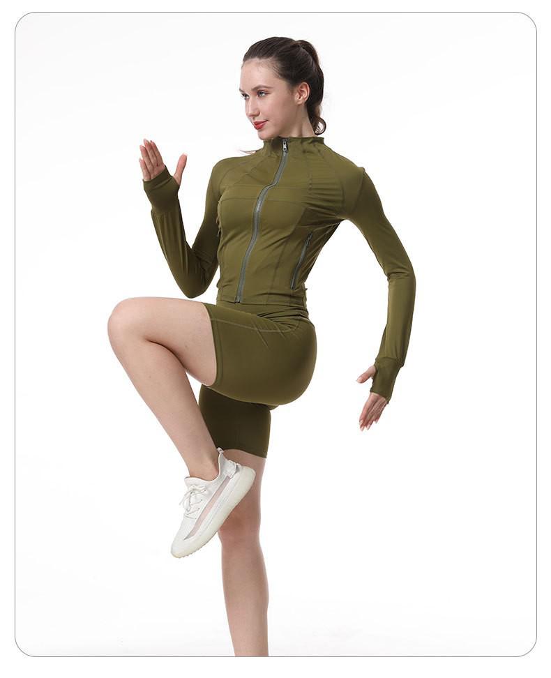 Women's High-Waist Yoga Set: Stand-Up Collar, Tummy Control, Zip, Long-Sleeve for Running & Fitness