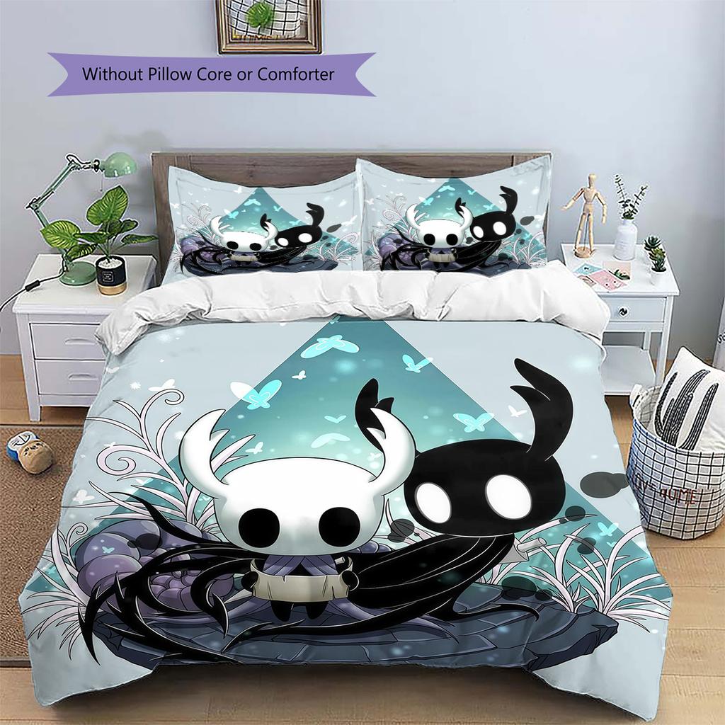 Hollow Knight Pattern Bedding Quilt Set Home Decoration Gift (1 * Duvet Cover + 2 * Pillowcase Without Core)