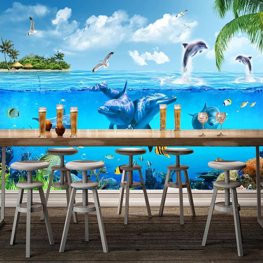 Underwater World 3D Mural Dolphin Photo Wallpaper Living Room Bedroom Decoration Mural Wallpaper
