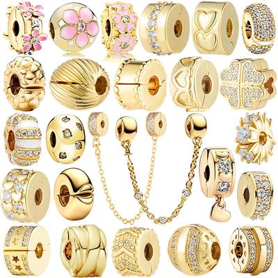 Sparking Gold Fixed Clip Charm Beads Pendant Fit Snakecopper Bracelet Necklace Beads For Diy Jewelry Women Gift