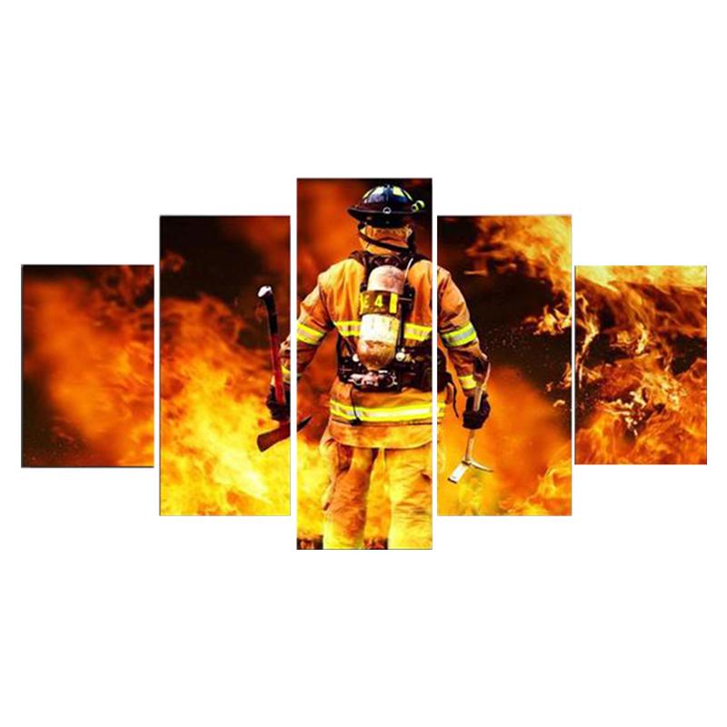 

Декоративные постеры, модульная картина на холсте, настенное искусство для дома, 5 панелей, пожарный, гостиная, современная HD печатная картина в рамке 30x40cm*2 30x60cm*2 30x80cm*1