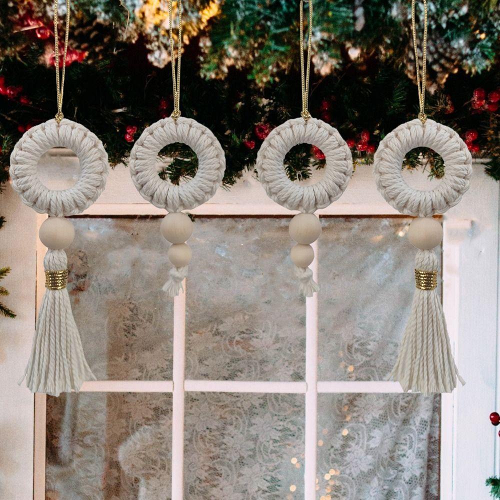 2pcs Woven Christmas Wreaths Pendant Cotton Rope Christmas Tree Ornaments Boho   New Year