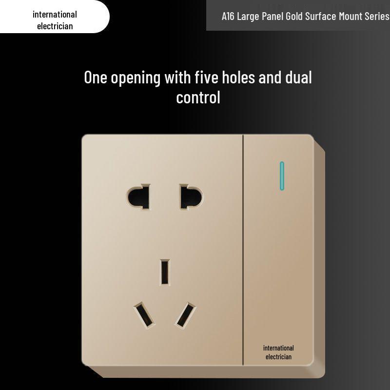 Priză electrică ultra-subțire de 16A cu montaj aparent cu panou de perete cu cinci găuri pentru uz casnic și pentru aparat de aer condiționat