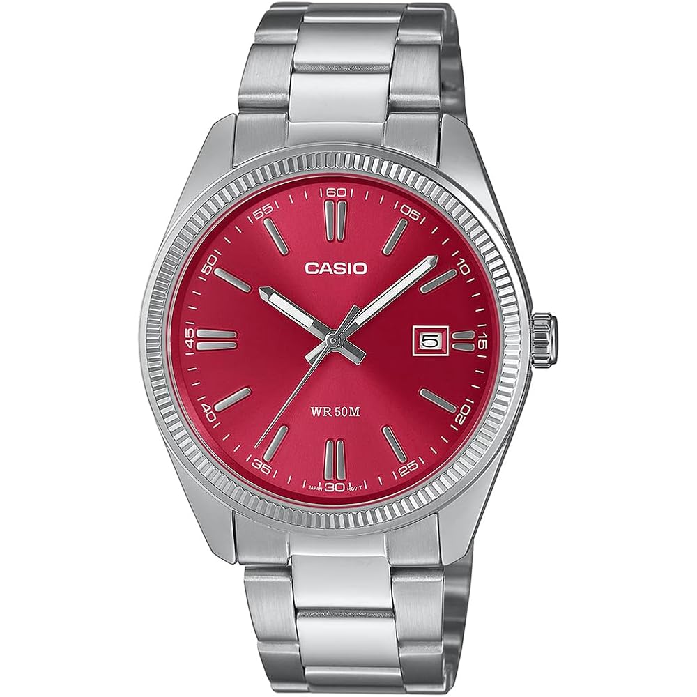 Casio MTP-1302PD-4AVEF Collection Watch, Red, MTP-1302PD-4AVEF-AMZUK