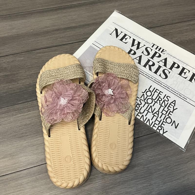 Fashion Women's Casual Slides Comfortable Flax Slippers Striped Bow Linen Flip Flops Platform Sandals Ladies Indoor Shoes Butterfly-knot