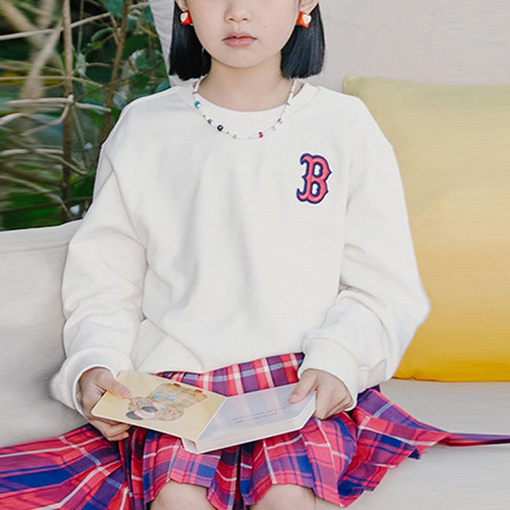 New MLB Crew Neck Brand Logo Embroidery Print Casual T-Shirt Kids' Ivory 7AMTK0131-43IVS