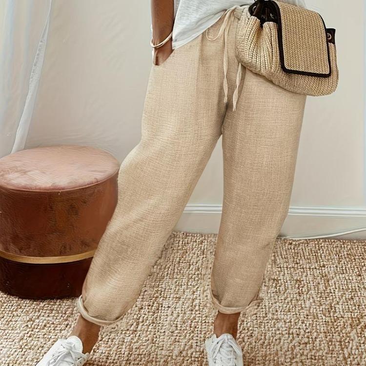 Women Cotton Linen Casual Pants with Decorative Drawstrings for Outings Vacations Commuting Home Wear