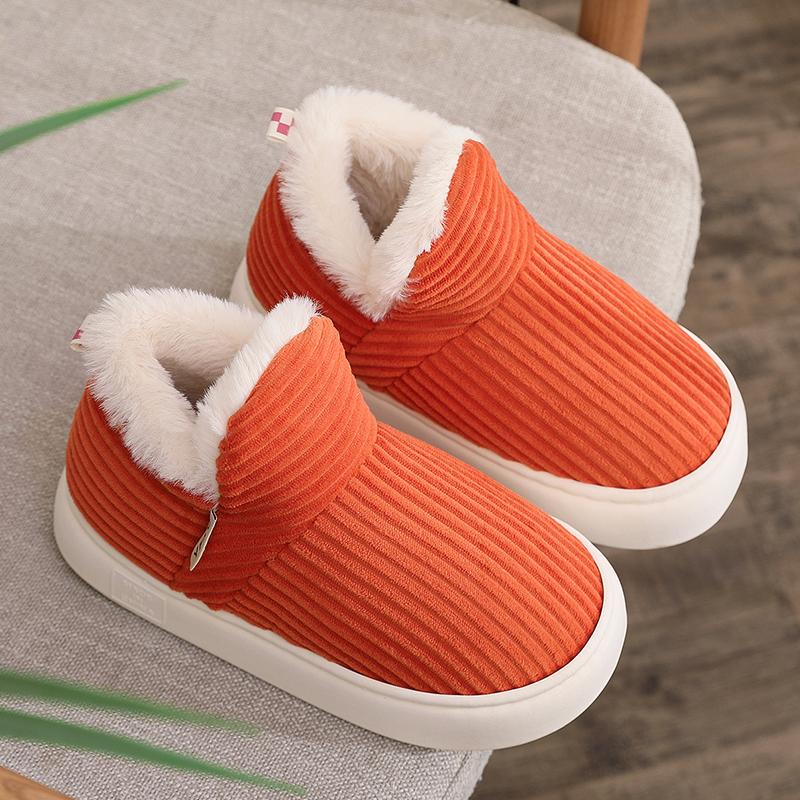 

Fashion Winter Indoor Corduroy Cotton Slippers for Women Solid Color Platform Plush Slides Woman Non Slip Warm Cotton Shoes Female 44-45 оранжевый