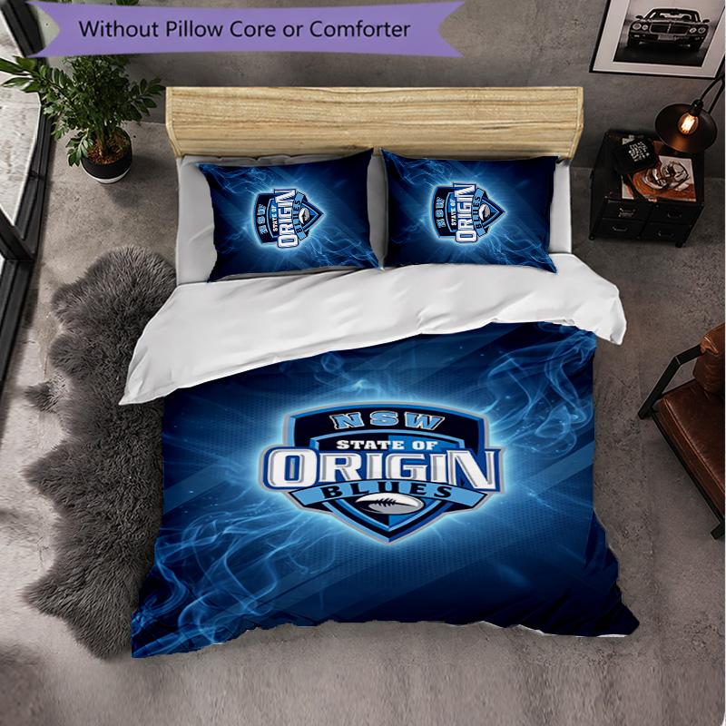 NSW Blues Pattern Microfiber 3Pcs Bedding Set Decor Duvet Cover Set For Bedroom Home Use