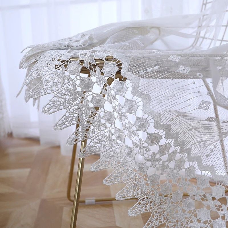 Nordischer Stickerei-Gaze-Vorhang, weißes Garn, transparentes Balkongarn, Wohnzimmer, Schlafzimmer, Erkerfenster, Stickerei, Fenstergitter