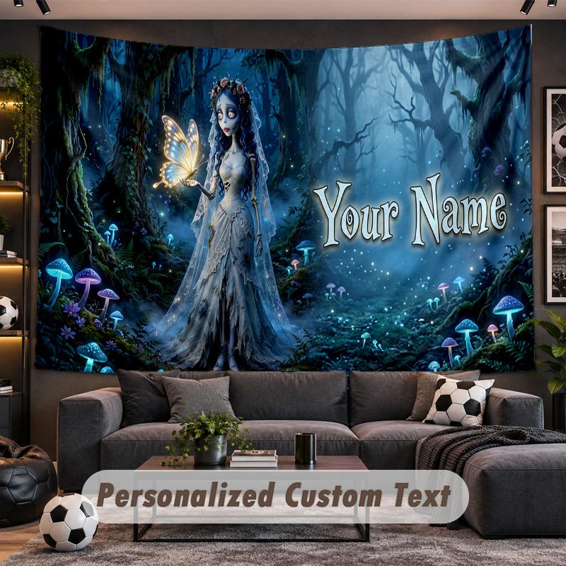 Corpse Bride Emily Victor Personalized Tapestry Support Custom Name, Wall Art Home Decoration