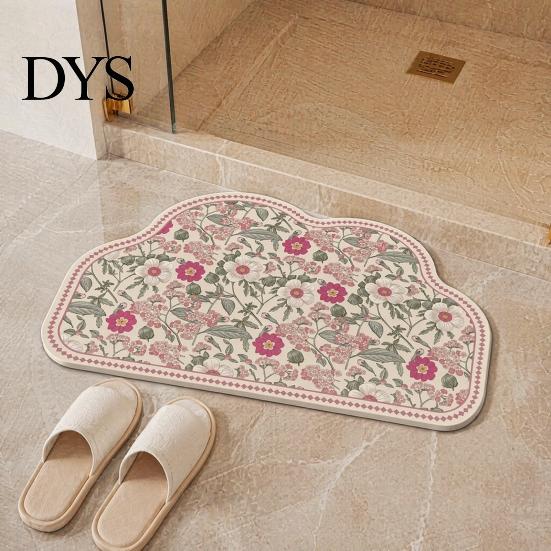 Light Luxury Home Decor Rug Retro Floral Bath Mat, Non-slip Super Absorbent Bathroom Rug, Diatomaceous Earth Quick-drying for Front Door Washable Sink