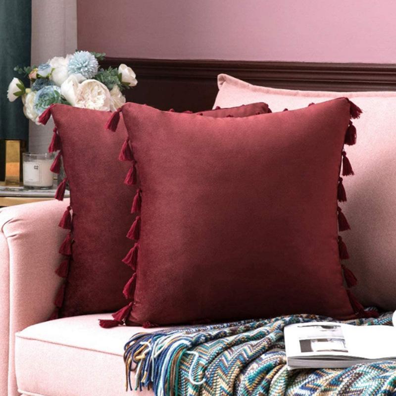 Nordic Style Solid Color Tassel Pillow Cover Short Plush Cushion Covers Bedroom Sofa Decorative Pillowcase Bohemian Style Gift Cushion Covers