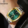 BINBOND Men's Watch Authentic Light Luxury Wine Barrel Steel Belt Waterproof Night Light Calendar Men's Student Quartz Watch