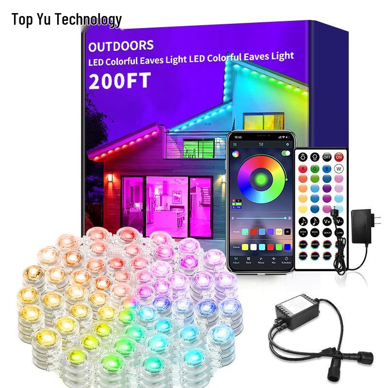 Colorful LED Bluetooth String Lights: Waterproof IP67, APP Controlled for Outdoor Use. 15m Waterproof Colorful Eaves Light Set