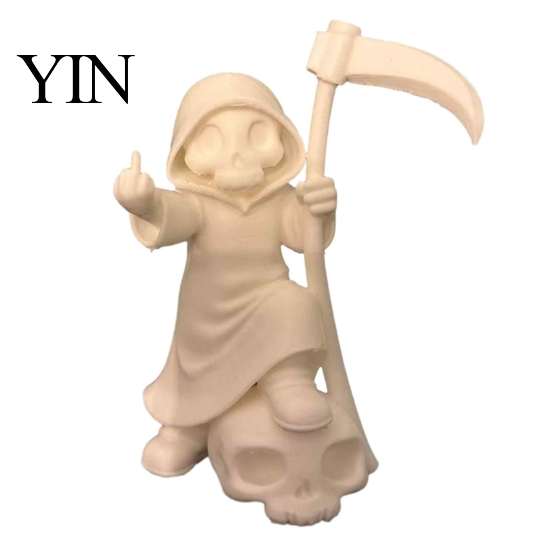 Halloween Room Decor 3D Printed Cute Grim Reaper Figurine, Skeleton Little Statue with Figurine Scythe & Skull Base, Funny Gothic Desktop Ornament