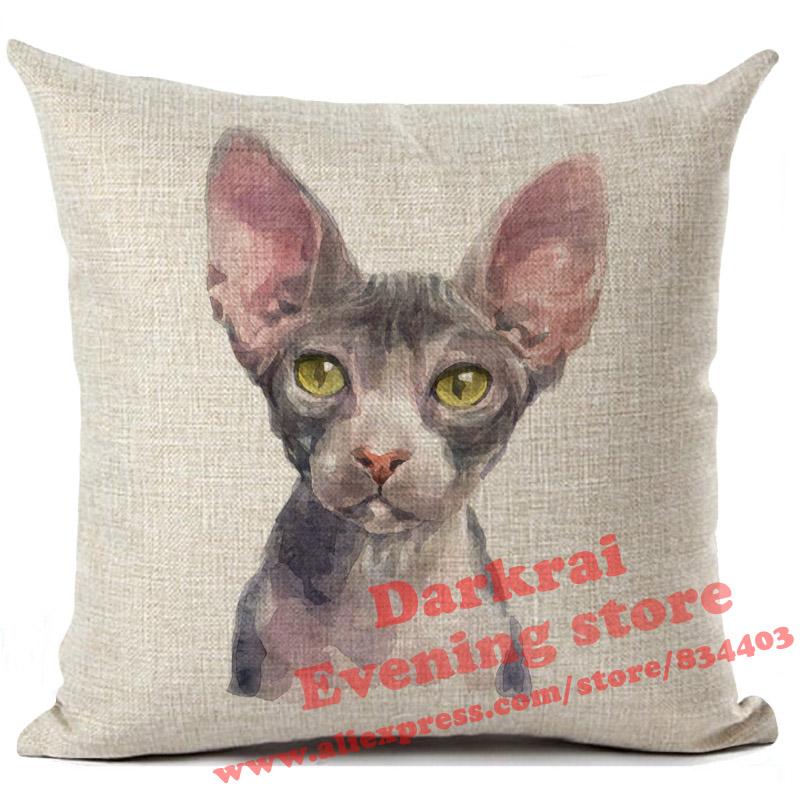 Cushion Cover Watercolor Cute Cat Printed Linen Pillow Cover Car Sofa Decorative Throw Pillows Home Decoration Pillowcase
