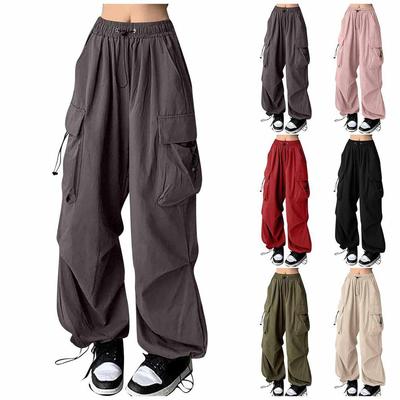 Women's Spring Plus Size Autumn Four Seasons Thin Section of Solid Colour Straight Wide-leg Large Pockets Casual Retro Versatile Work Trousers