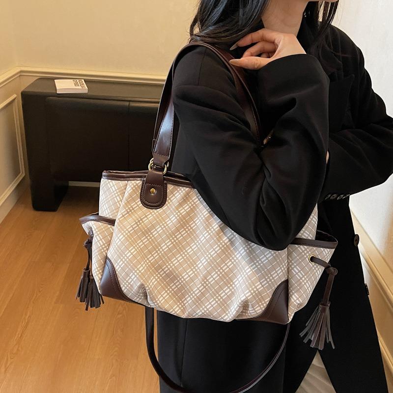 Casual Large-capacity Handbag Women's Bag New Plaid Splicing Tote Bag Fashion Shoulder Bag Fashion Messenger Bag