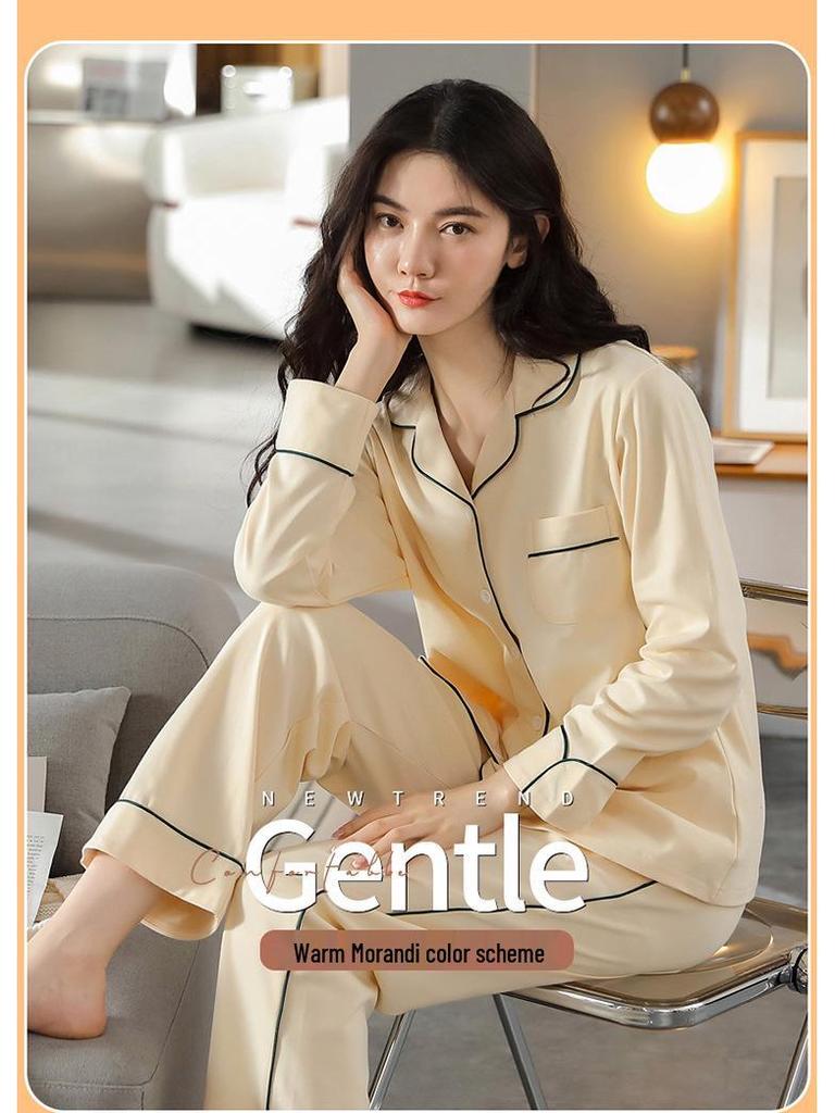 Pigiama da Donna a Maniche Lunghe in Cotone - Cardigan Monocolore per Primavera e Autunno