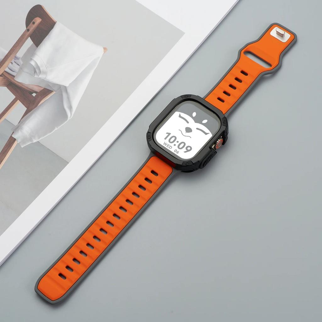 Strap+Case for Apple Watch 49mm 44 45 46MM TPU+PC Protector Bumper Silicone Band for Iwatch Series 10 9 8 7 6 5 4 Se Ultra 1 2