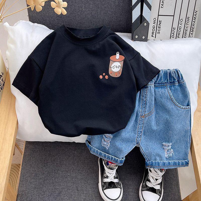 Čistá bavlna Chlapci a dívky Tričko s krátkým rukávem Dětské letní oblečení pro miminka s korejským potiskem Kreslené dětské topy pro volný čas