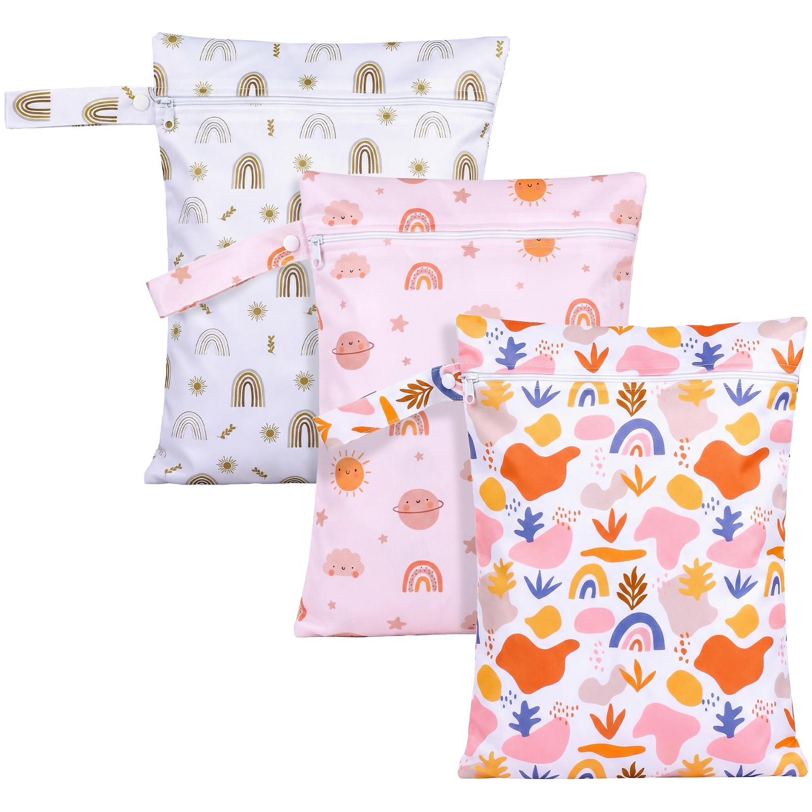 

3Pcs Waterproof Wet Dry Bag Zippered Portable Travel Reusable Sanitary Storage Baby Diaper Nappy Bag Stroller Carry Handle Bag