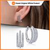 Huitan Simple Three Line Claw Hoop Earrings Luxury Crystal Cubic Zirconia Mini Circle Earrings for Women Modern Fashion Jewelry