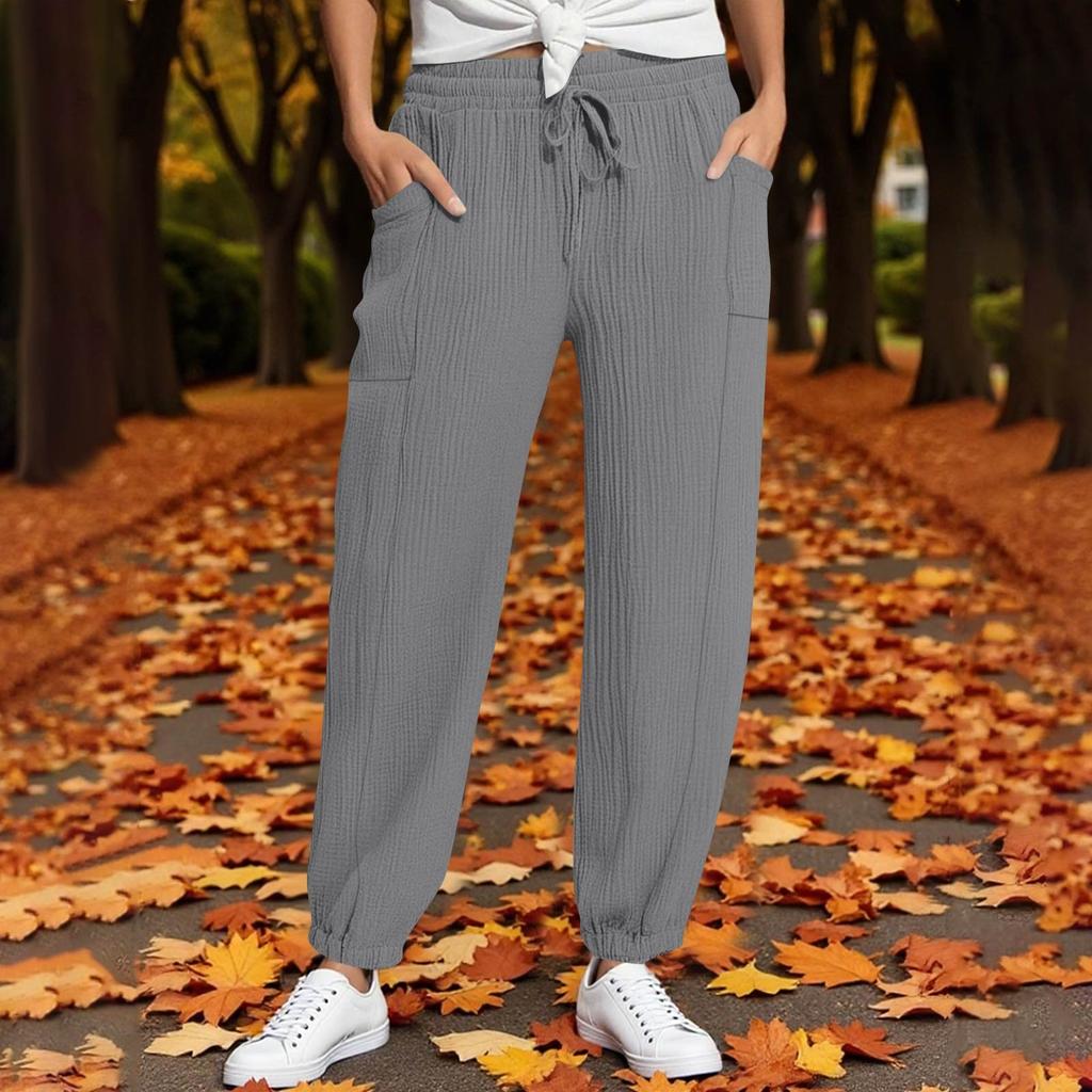 Women's Pants Fashion Casual Pants Solid Color Drawstring High Waist Pants With Pockets