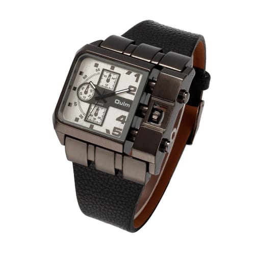 Oulm 3364 Brand Original Rectangular Unique Design Men's Watch Wide Dial Leather Strap Quartz Watch + In Stock White