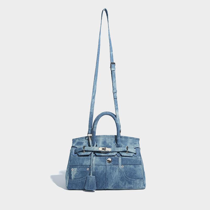 Unique retro and cool platinum bag for women, 2024 new model, denim with a high-end feel, patchwork design, can be used as a handbag, shoulder bag