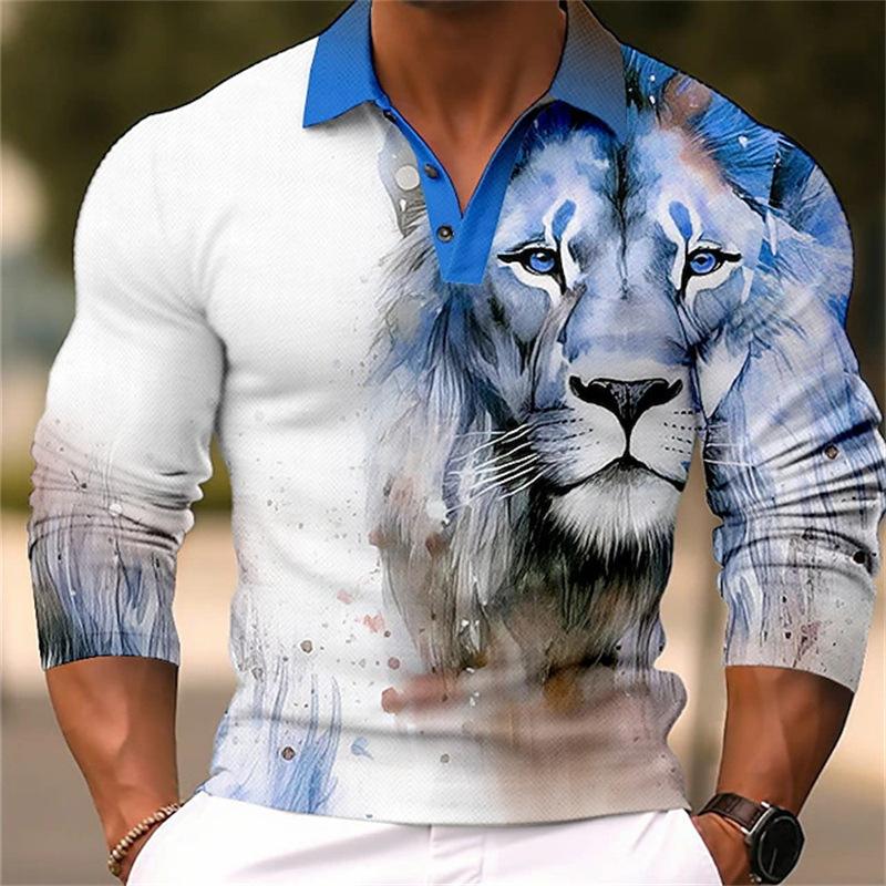 Essential! Long-sleeve Polo with Wolf & Leaf Prints