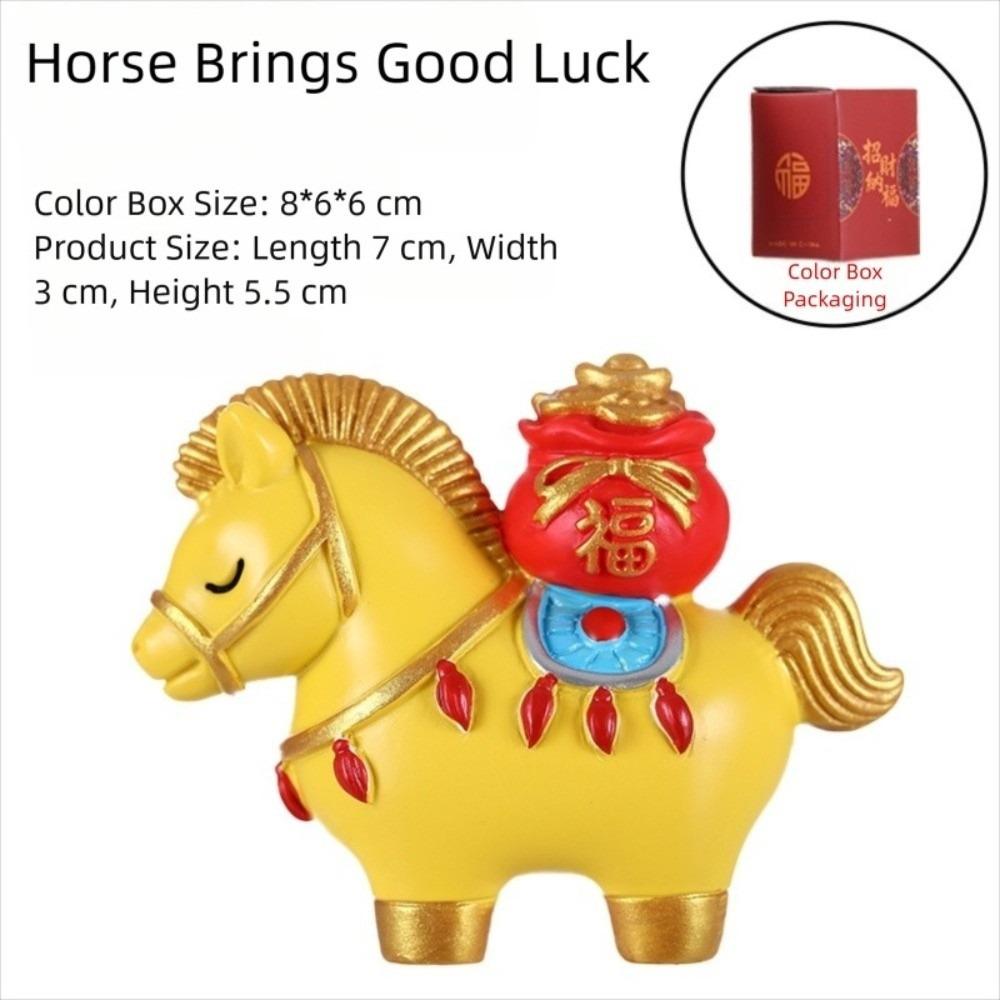 Resin Zodiac Horse Ornament Good Luck Traditional Style Chinese New Year Decoration Lucky Bag Ingot Resin Horse Statue