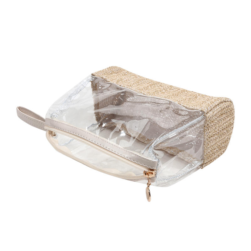 Transparent PVC Makeup Bag with Zipper Closure and Straw Detailing Stylish Clutch Pouch for Women and Girls Ideal Birthday