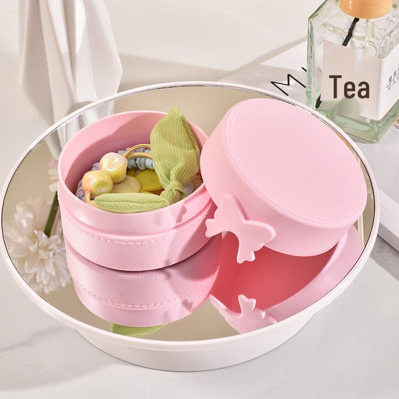 Round Single-Layer Bow Jewelry Storage Box - Solid Color Plastic with Imitation Pattern for Earrings