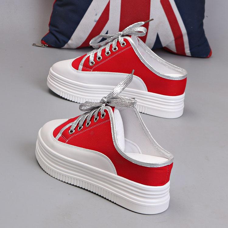 Fashion Thick Sole Platform 7CM Height Increase Women Summer Breathable Mesh Non-Heel Slippers Casual Shoes